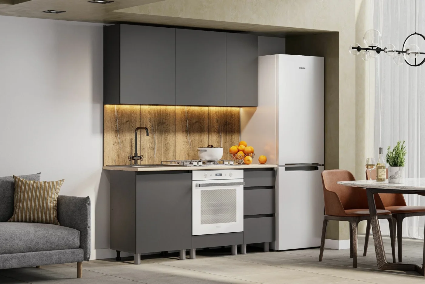 ARNIKA Кухонный гарнитур без столешницы "Довер", 160см, графит