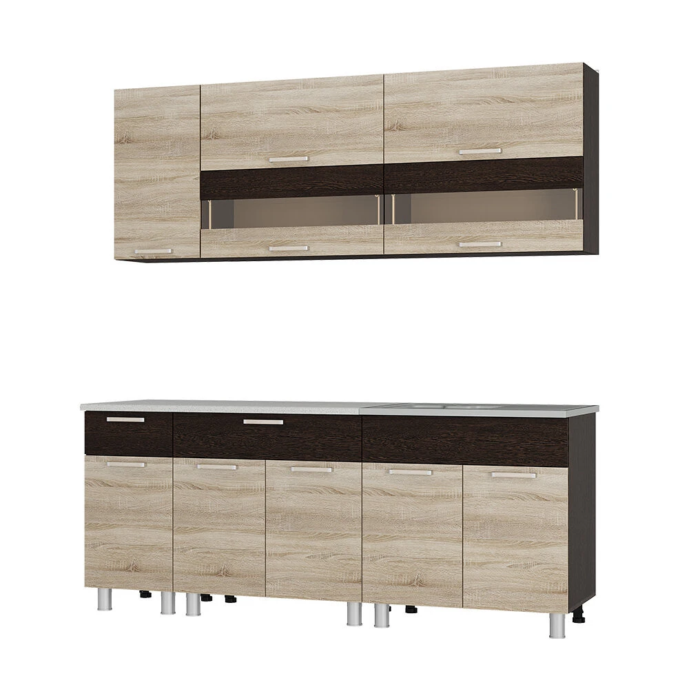 Кухня Монтана напольная деревянная прямая 2,0 м, сонома/венге